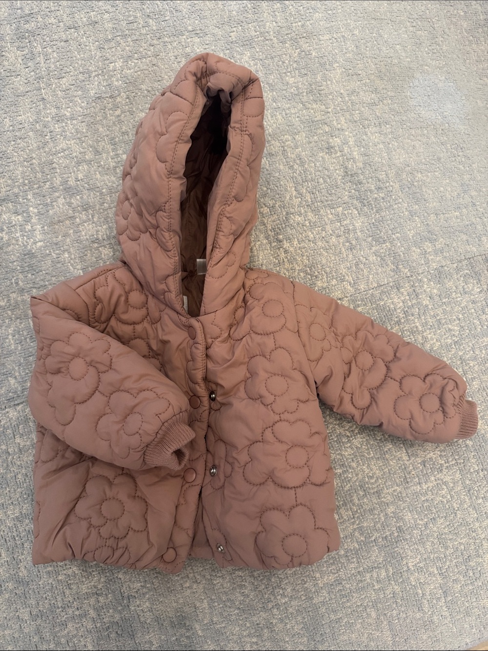 Zara Quilted Floral Hooded Puffer Jacket in Dusty Rose
